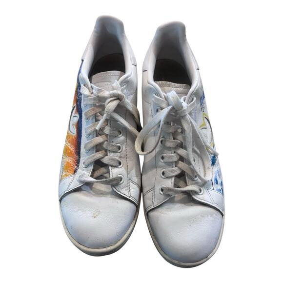 Adidas Stan Smith Sky Ocean Wave Painted White Lace Up Sneakers Artsy Unique 9.5 main image 12